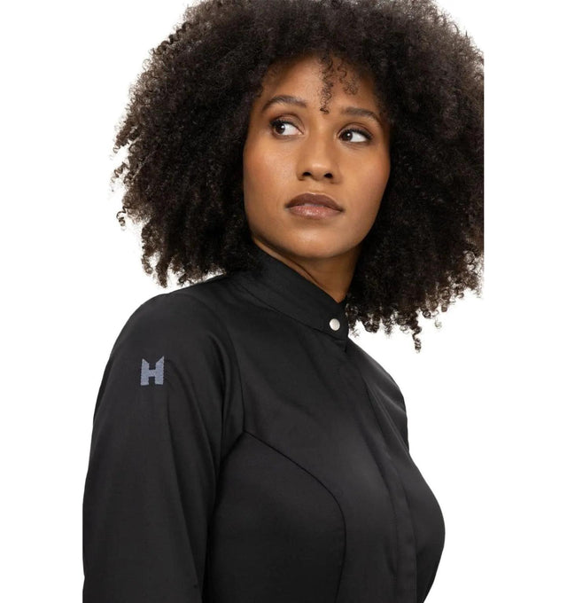 Le Nouveau Esmee Chef Jacket Black-Front Closeview