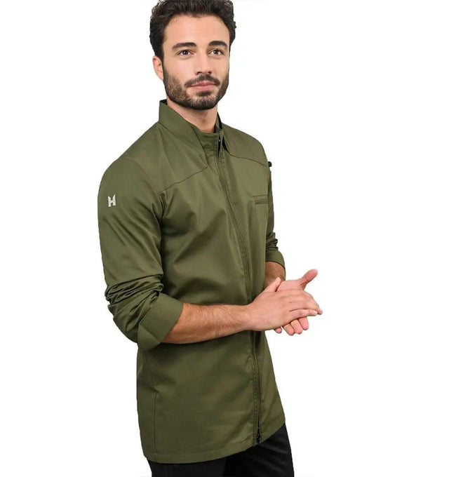 Le Nouveau Chef Nero Chef Jackets-Olivegreen-frontview