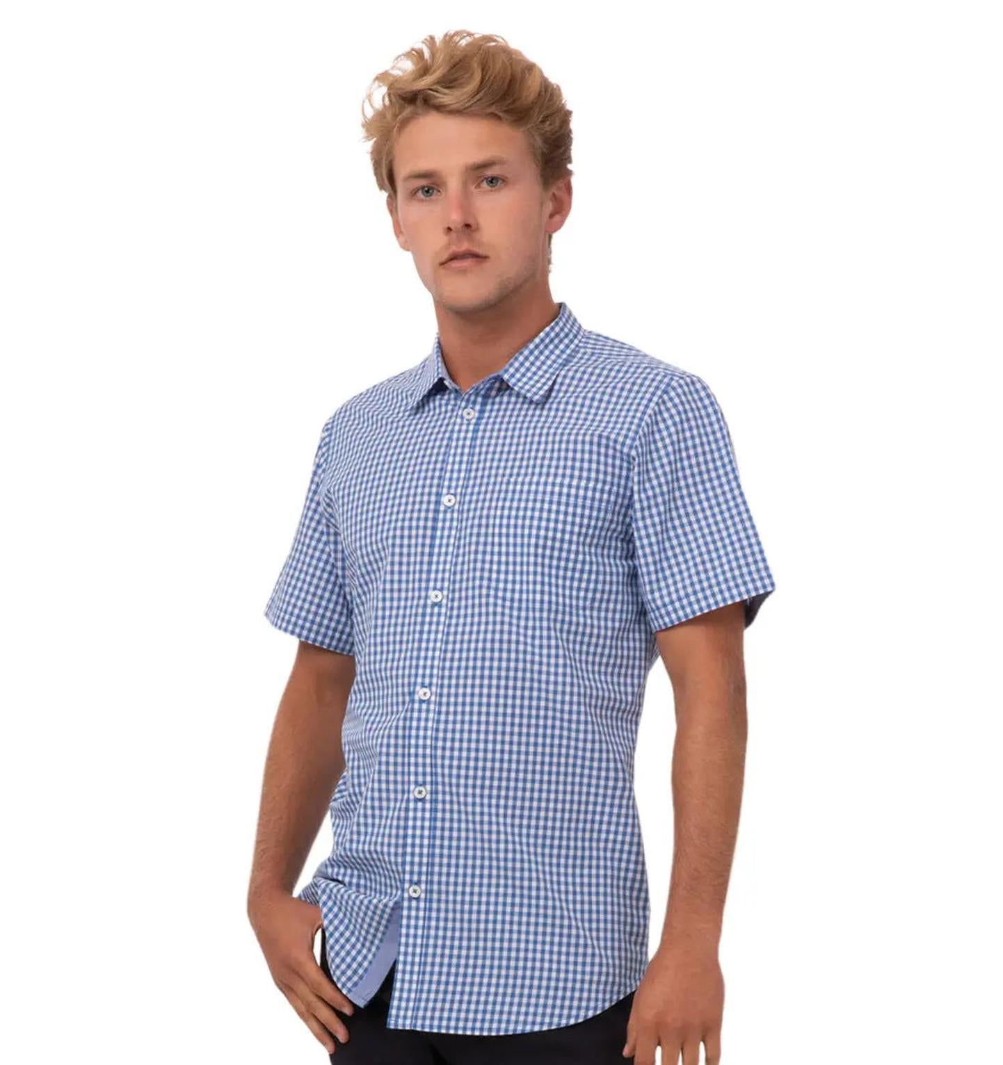 modern works dress Gingham Men's Dress Shirt - Blue - L