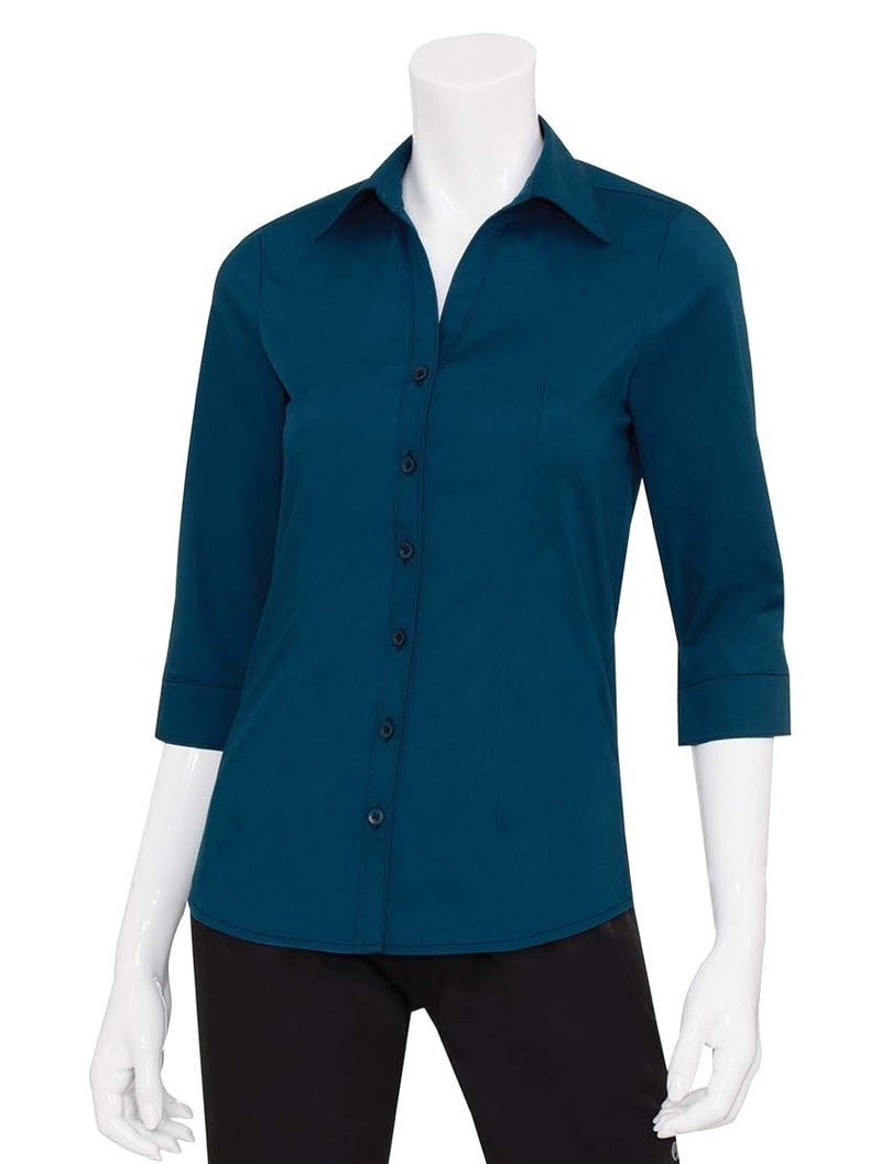 Chef Works Finesse Women's 3/4-Sleeve Shirt Sapphire Blue Front