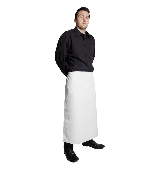 Full Bistro Apron w/No Pockets 32"L x 28"W White Side Profile