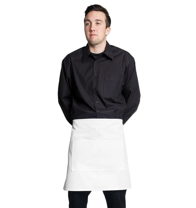 Half Bistro Apron w/Center Pockets 19"L x 28"W White
