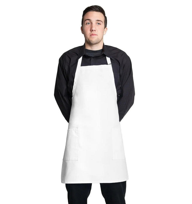 Bib Apron with 2 Patch Pockets 30"L x 24"W White Front
