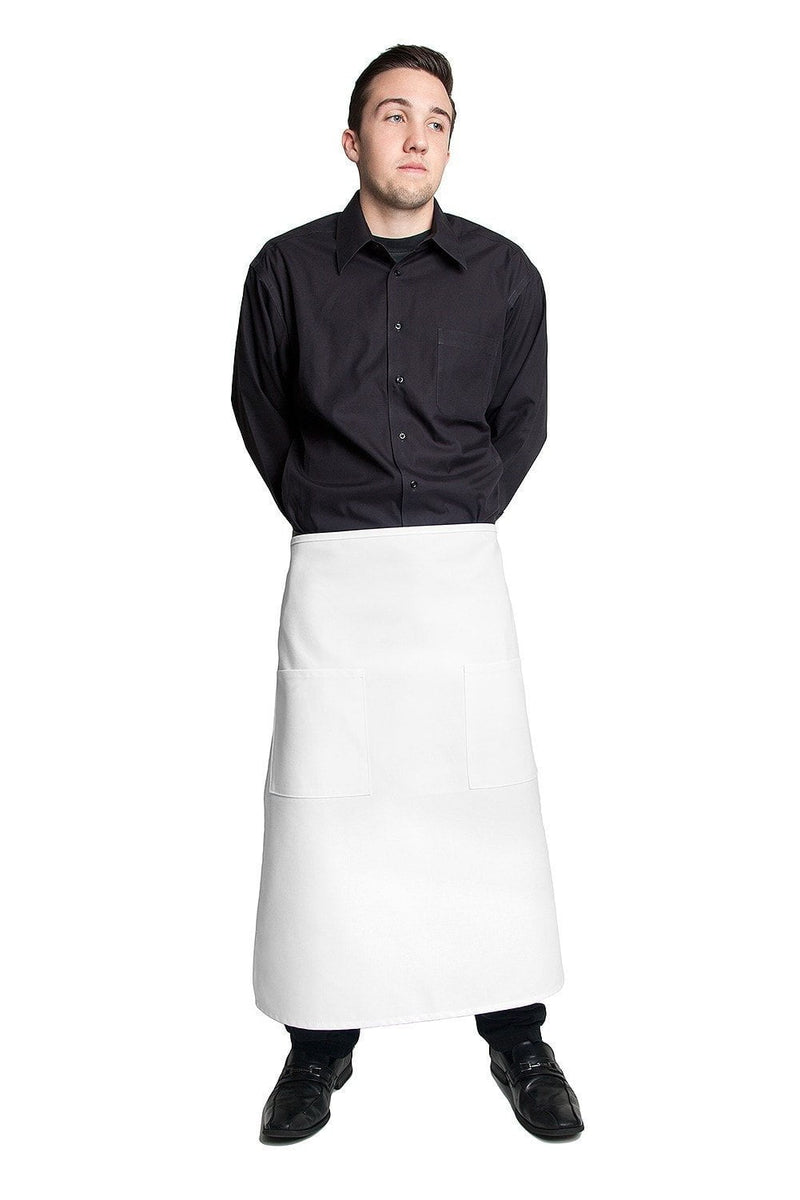 Full Bistro Apron with 2 Patch Pockets 32"L x 28"W White Front