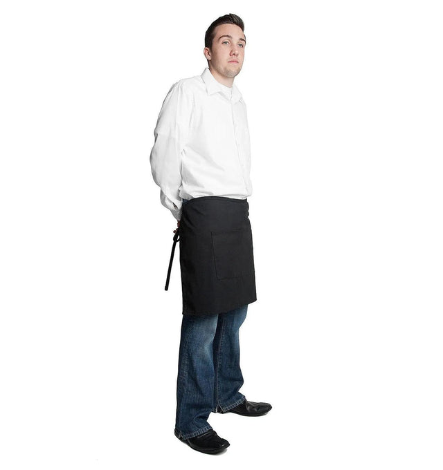 Half Bistro Apron w/Center Pockets 19"L x 28"W Black Side Far