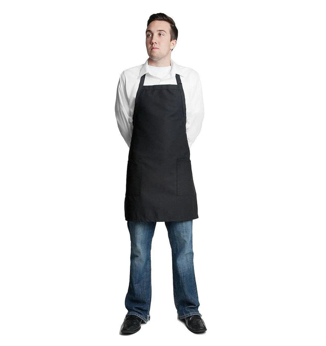Bib Apron with 2 Patch Pockets 30"L x 24"W Black Front Full