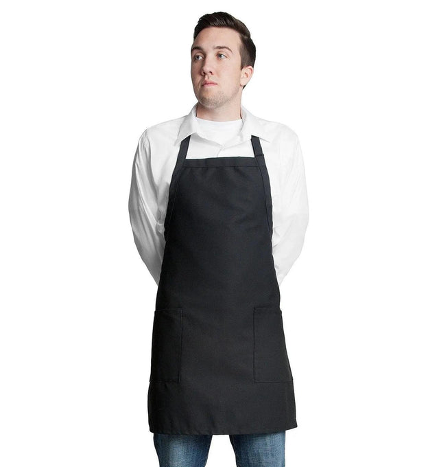 Bib Apron with 2 Patch Pockets 30"L x 24"W Black Front Close