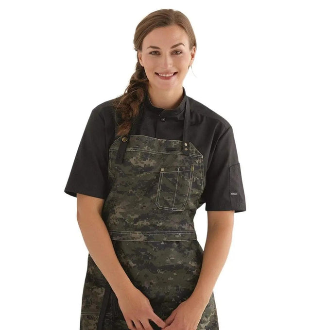Kentaur 25209 Short Sleeve Chef/Service Shirt - Front - Black - With Apron