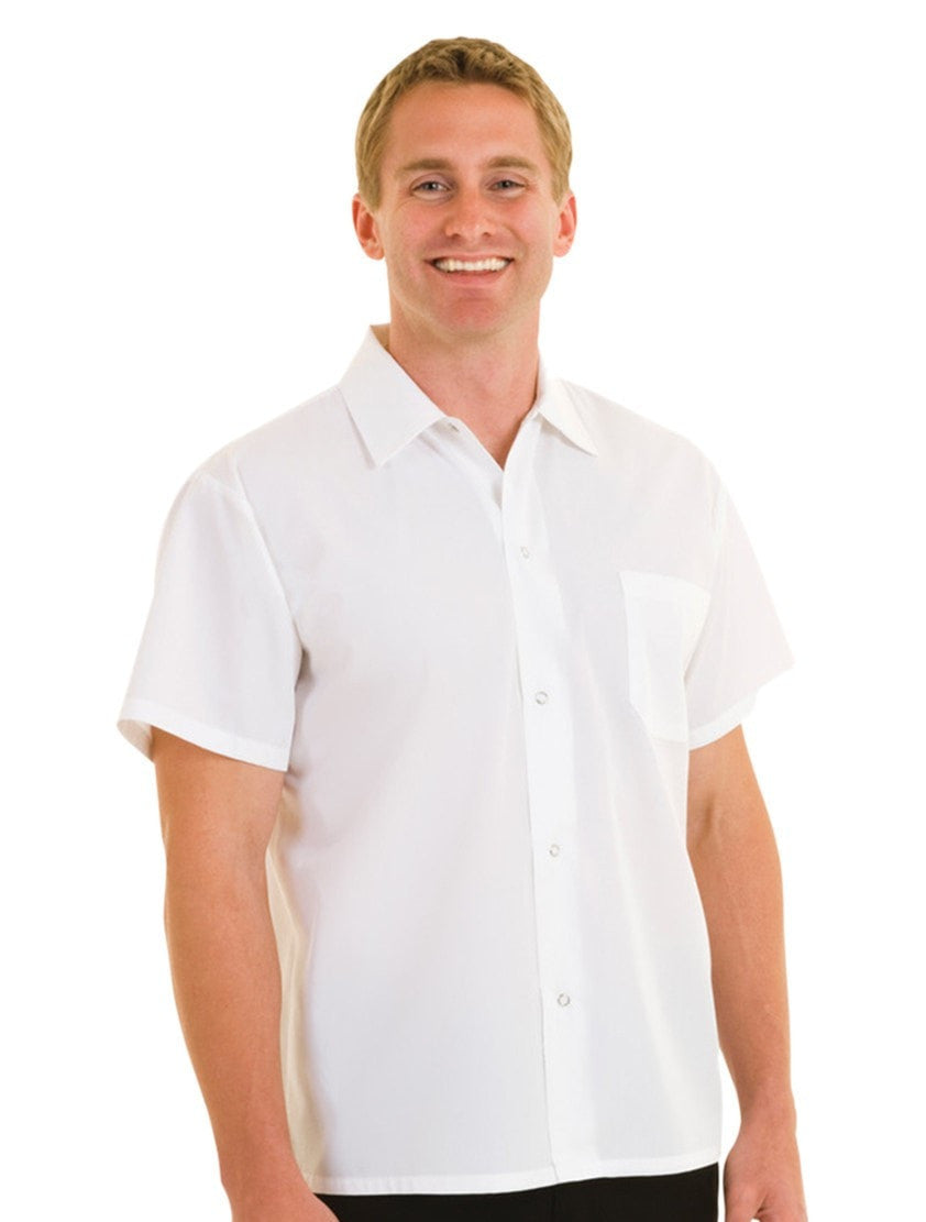 White Utility Shirt by Chef Works Front Profile Snap Buttons