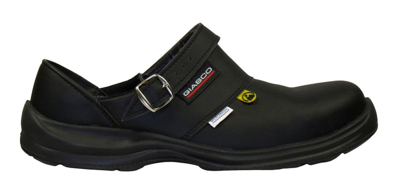 Giasco "Free" Semi Open-Back Leather Work Shoe Black Side Right Stripe Down