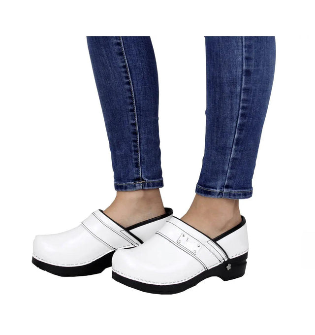 Sanita Lindsey Women's Patent Leather Chef Clog - life style view white