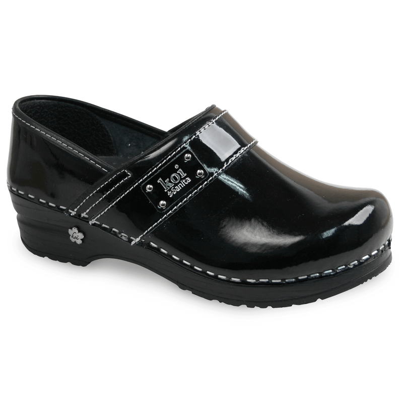 Sanita Lindsey Women's Patent Leather Chef Clog - side view black