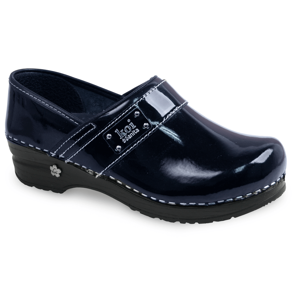 Sanita Lindsey Women's Patent Leather Chef Clog - side view blue