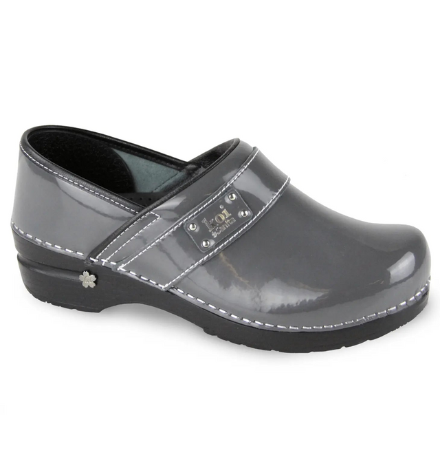 Sanita Lindsey Women's Patent Leather Chef Clog - side view grey