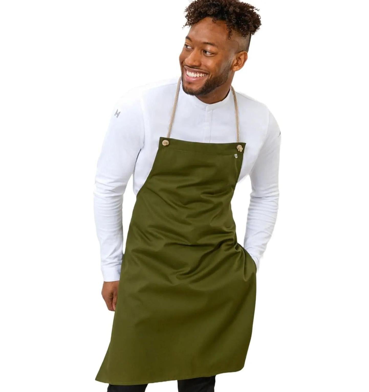 Le Nouvean Chef Spanish Bib Aprons Olive Green-Frontview