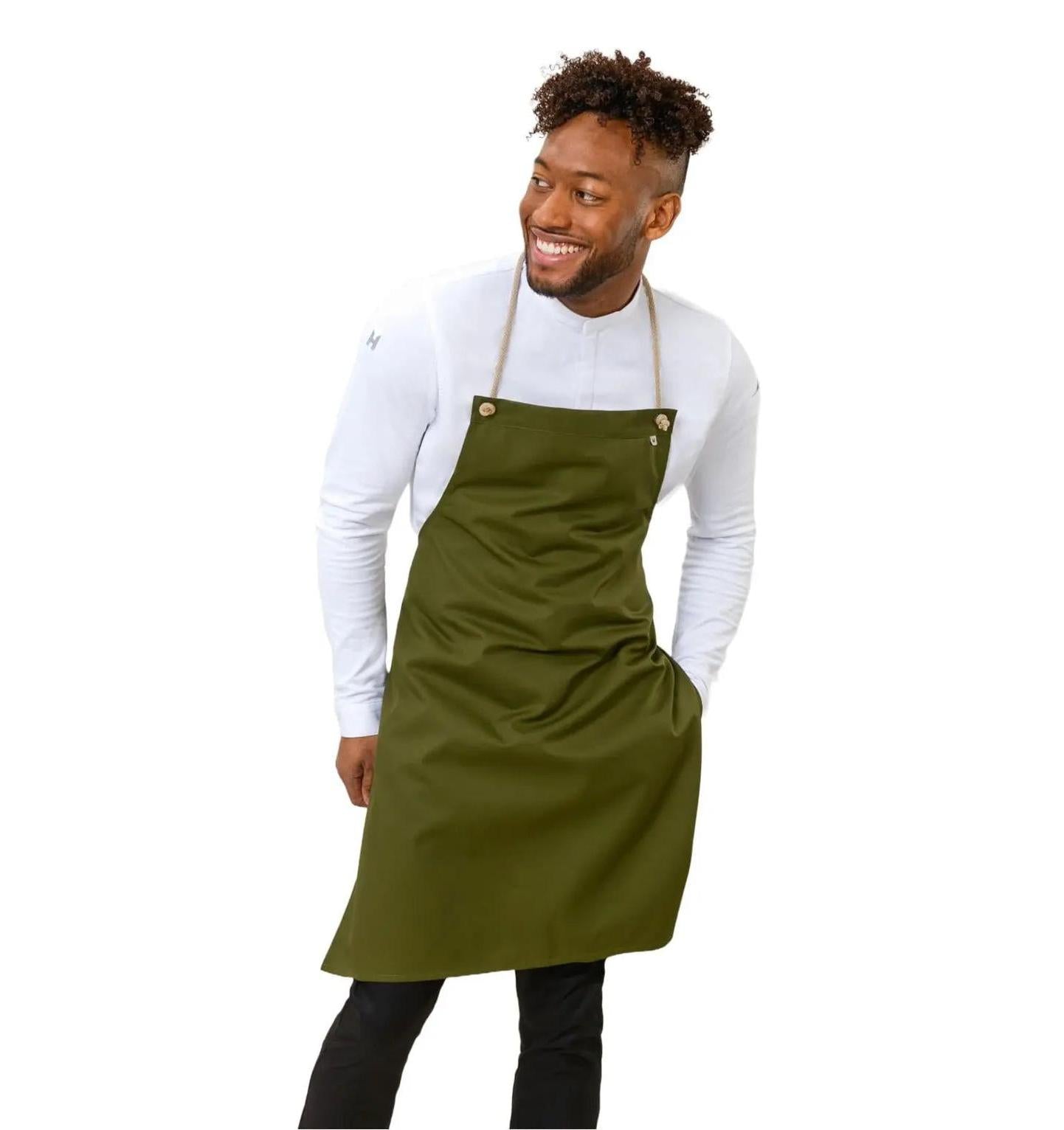 Le Nouvean Chef Spanish Bib Aprons Olive Green-Frontview