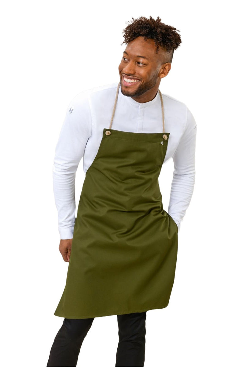 Le Nouvean Chef Spanish Bib Aprons Olive Green-Frontview