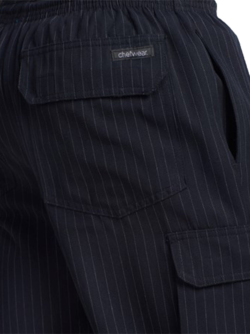 Chefwear Cargo Chef Pants 3200 Black with Grey Pinstripes-back pocketview
