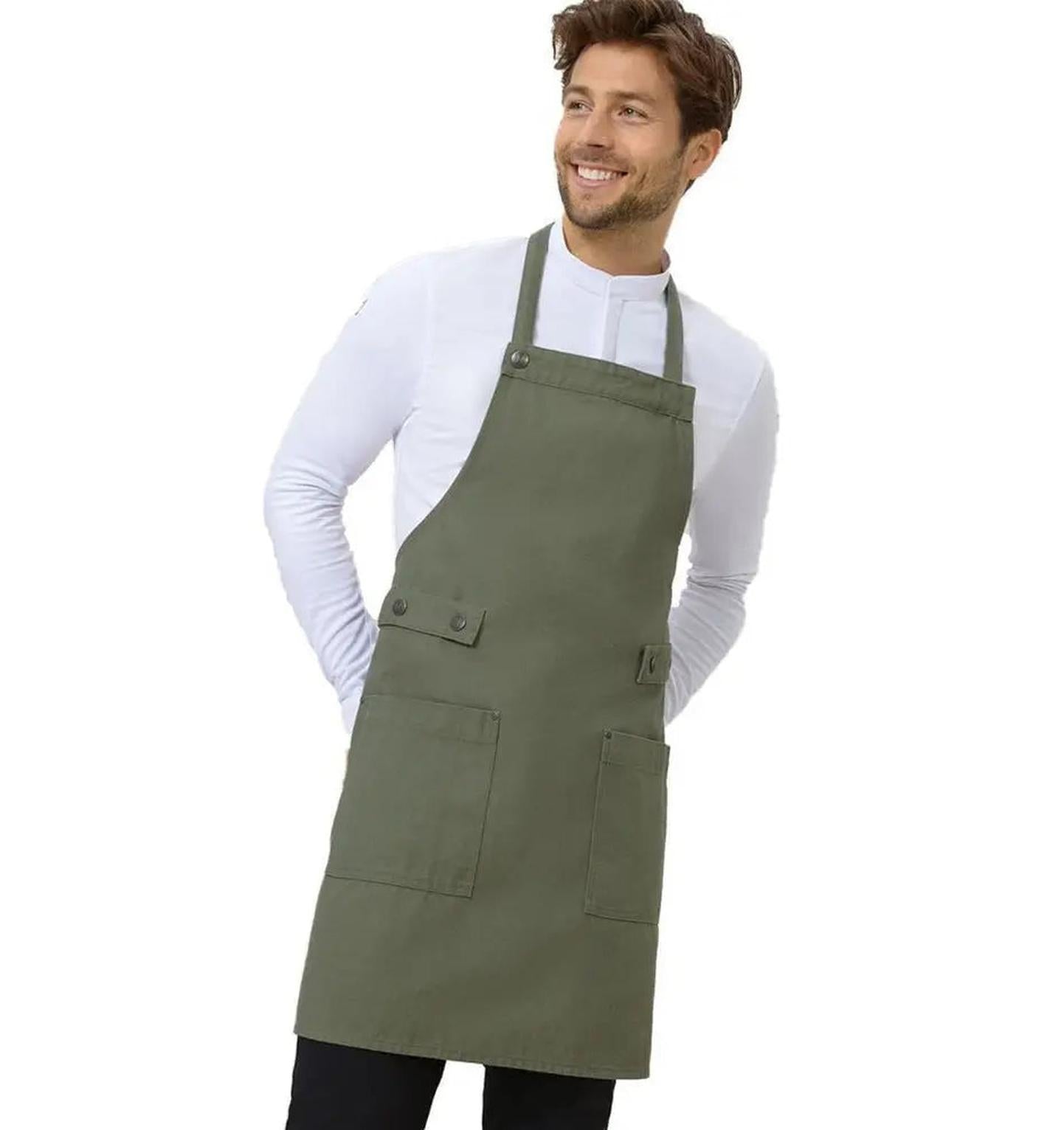 Le Nouveau Chef Dakota Chef Aprons-‍Green Canvas