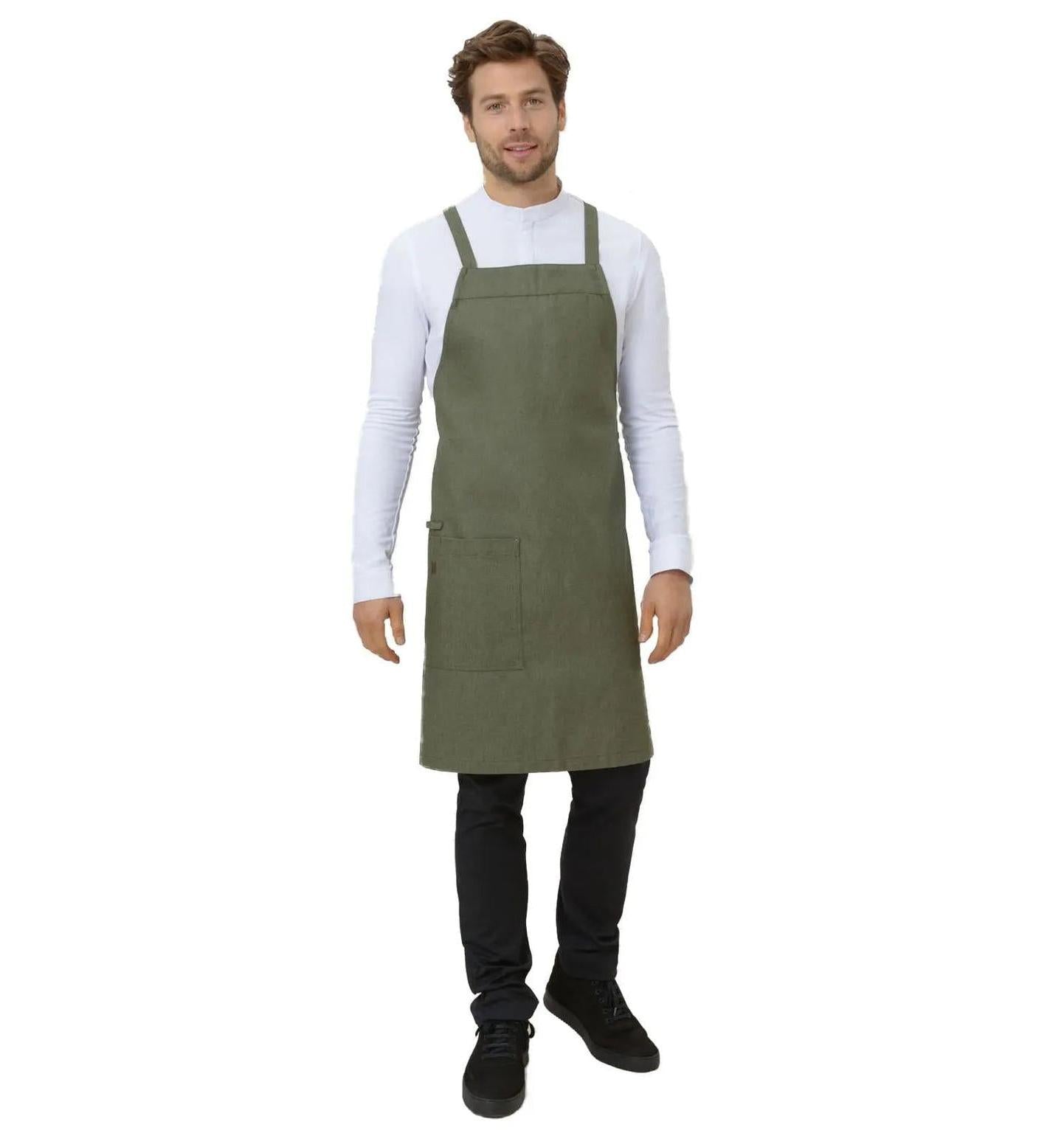 Le Nouveau Chef Eden Chef Aprons-Heavy Green Denim