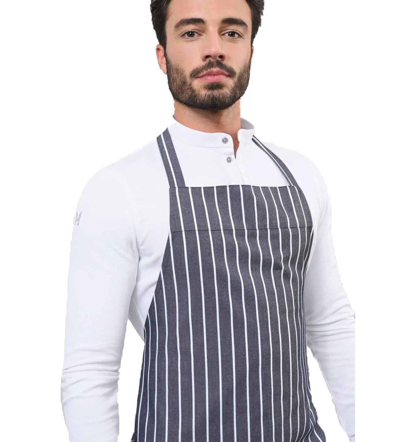 Le Nouveau Chef Peter Chef Aprons-Black White Stripe