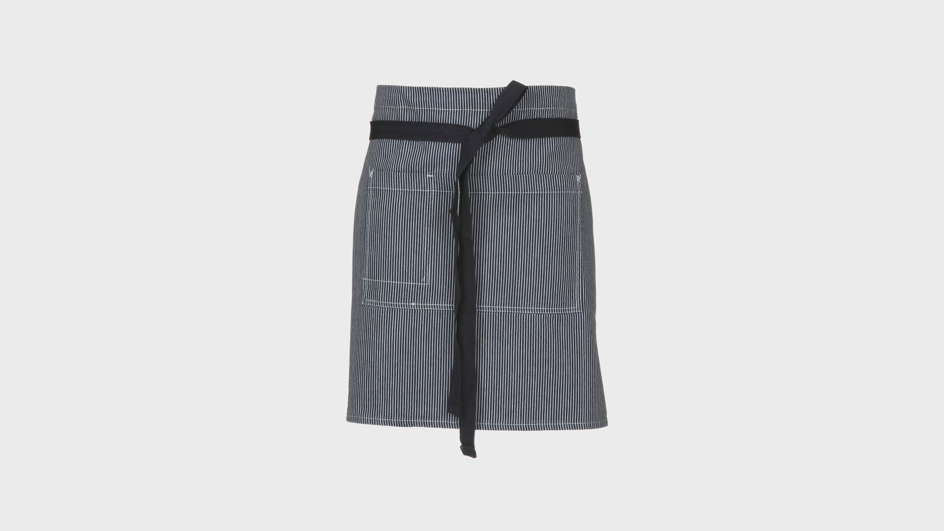 A stylish Portland Half Bistro Apron in durable crosshatch denim with contrast ties, perfect for chefs, baristas, and hospitality staff.
