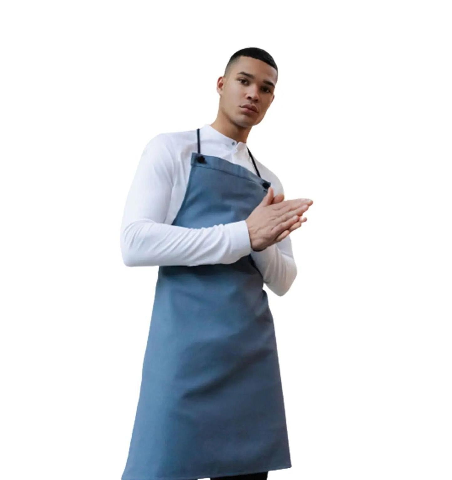Le Nouvean Chef Spanish Bib Aprons Blue Canvas-Frontview