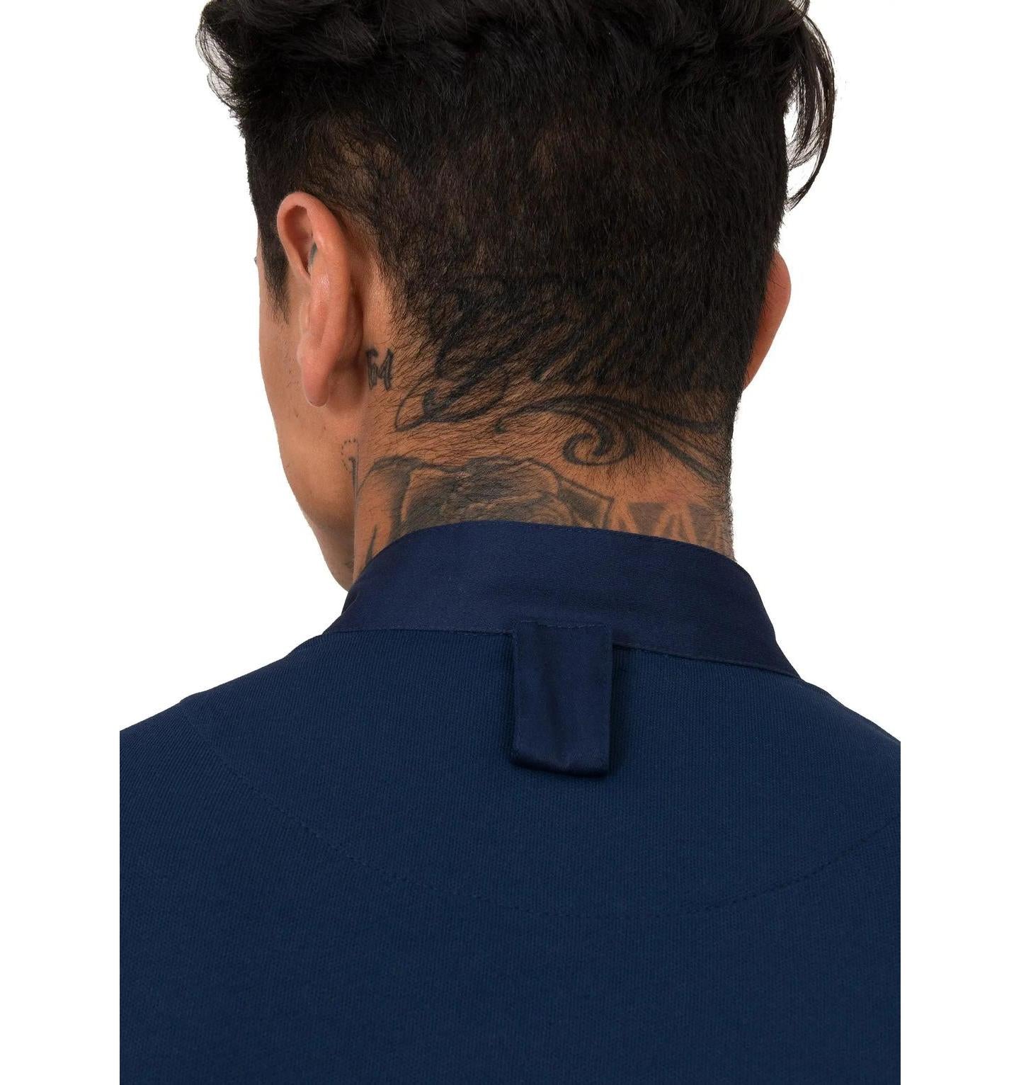 Le Nouveau Alain Chef Jacket Patriot Blue - neckview