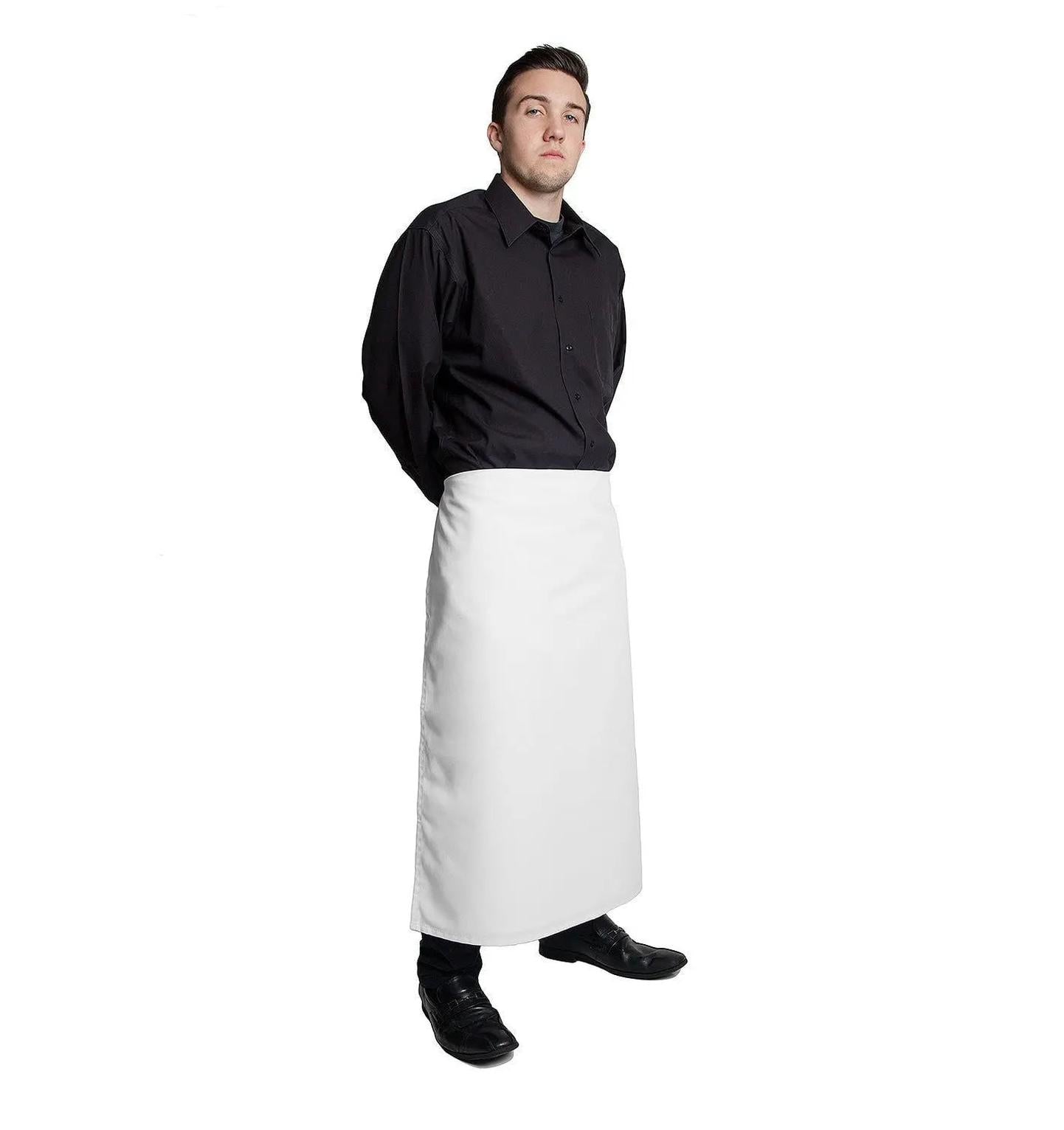 Long 4 way Apron - White 32"L by 30"W Reversible White Side Profile