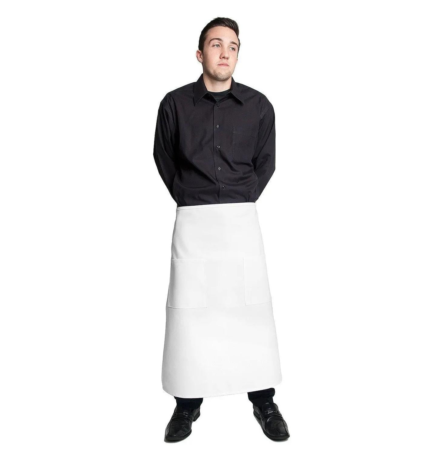 Full Bistro Apron with 2 Patch Pockets 32"L x 28"W White Front