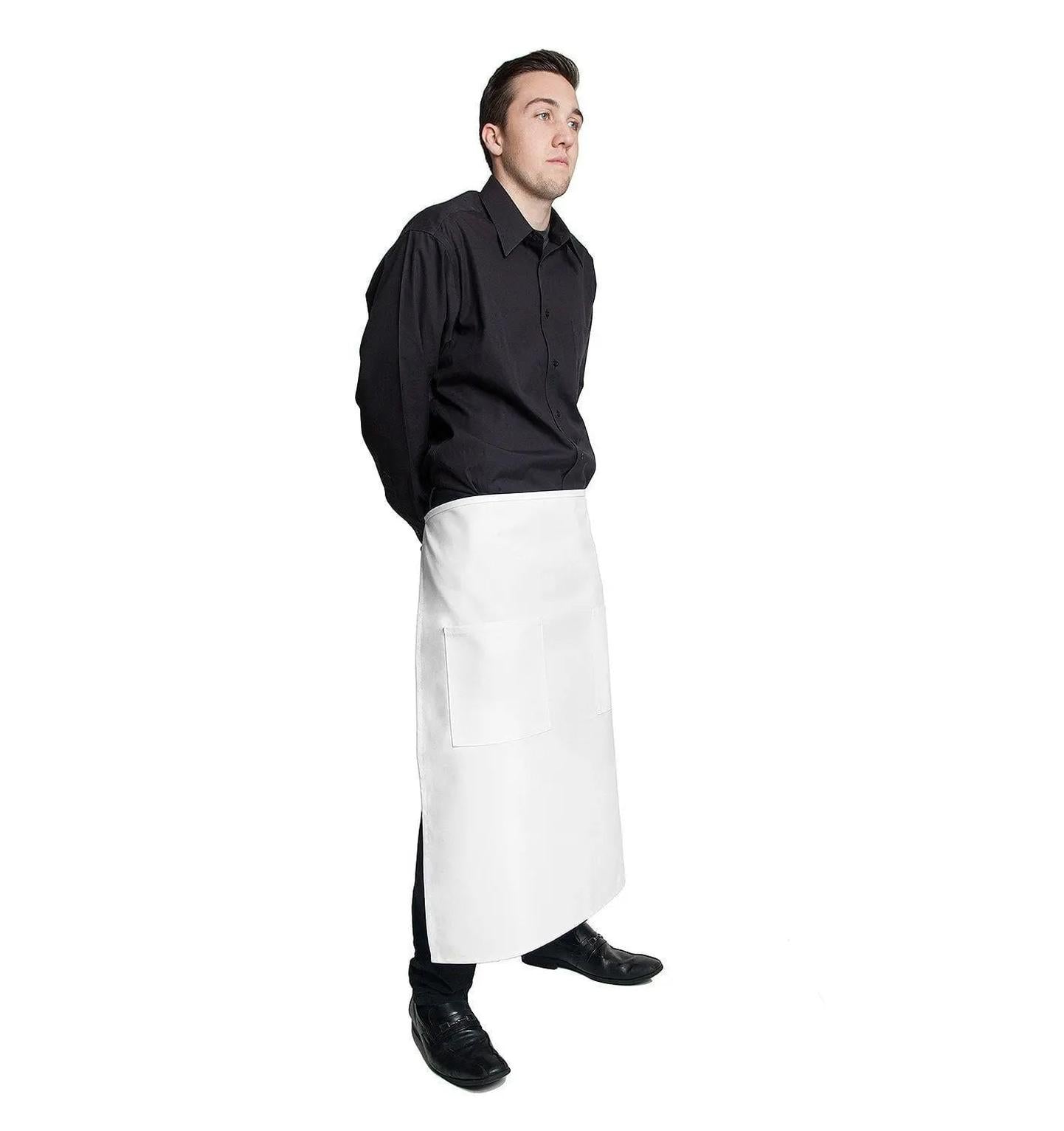 Full Bistro Apron w/2 Patch Pockets 32"L x 28"W White Side