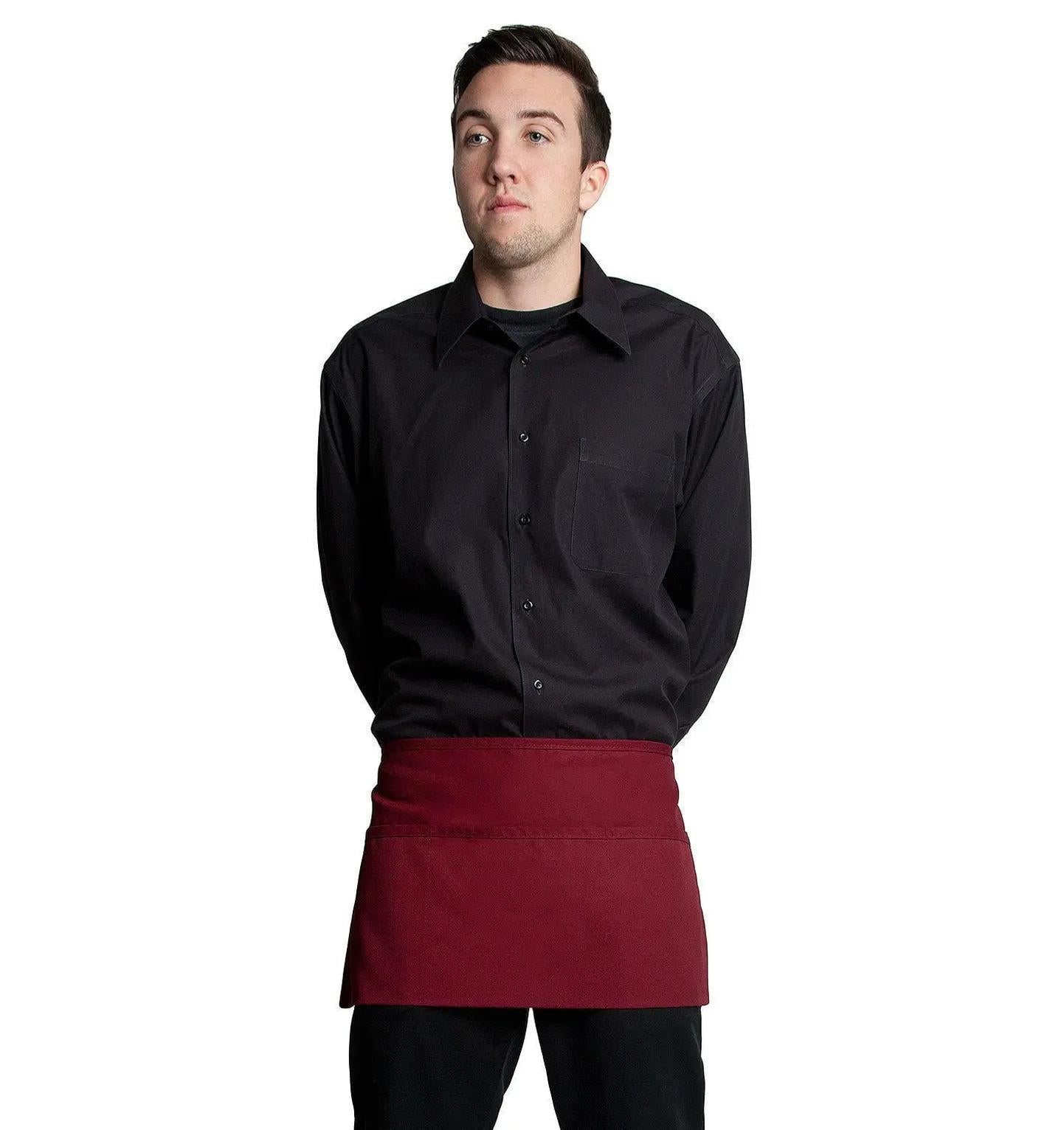 3 Pocket Waist Apron 12"L x 23"W Wine Red