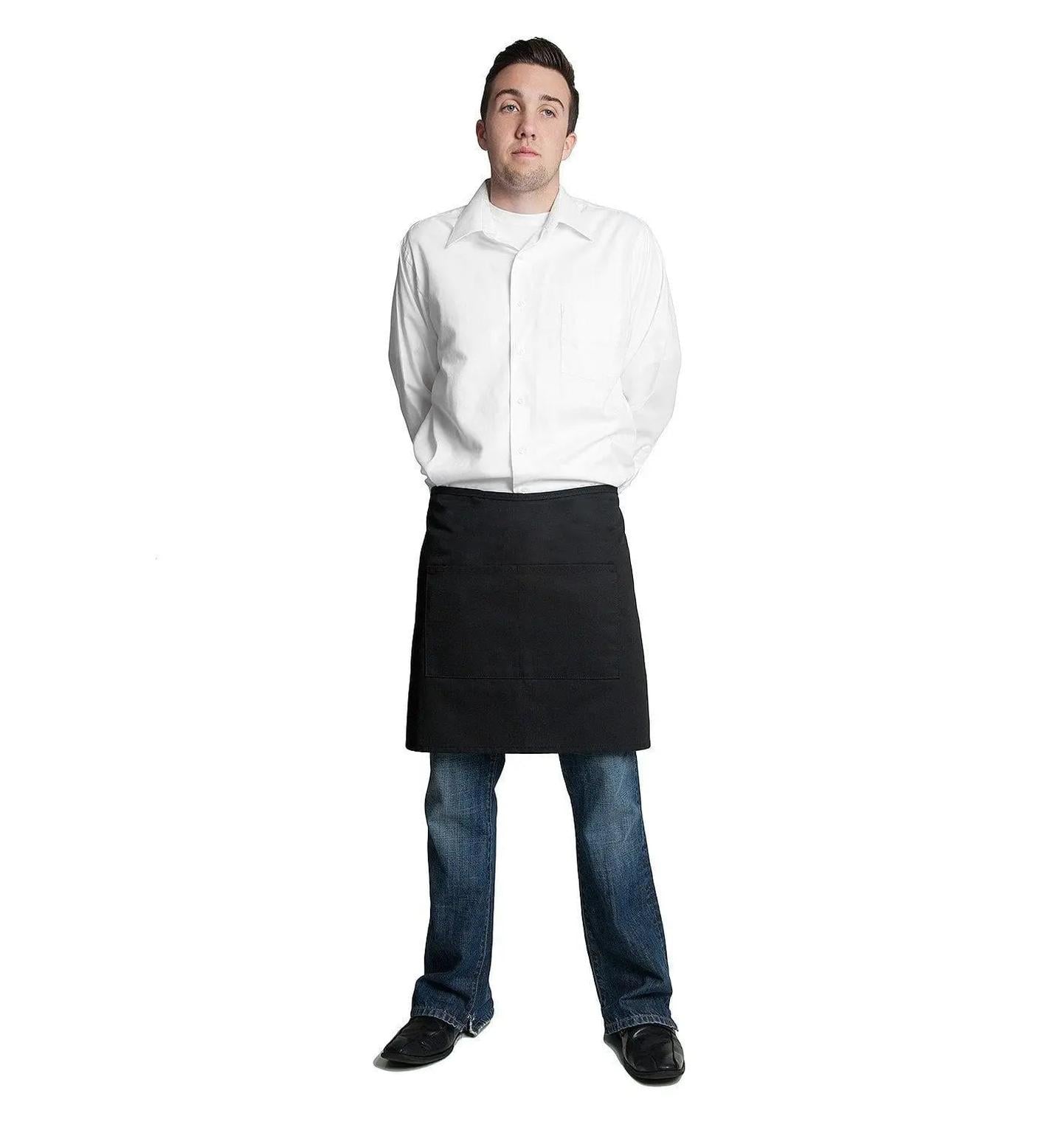 Half Bistro Apron w/Center Pockets 19"L x 28"W Black Full