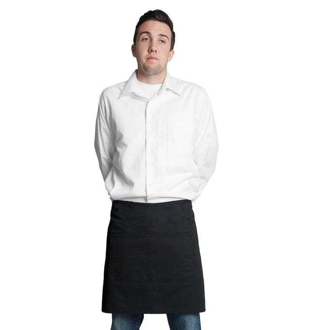 Half Bistro Apron w/Center Pockets 19"L x 28"W Black