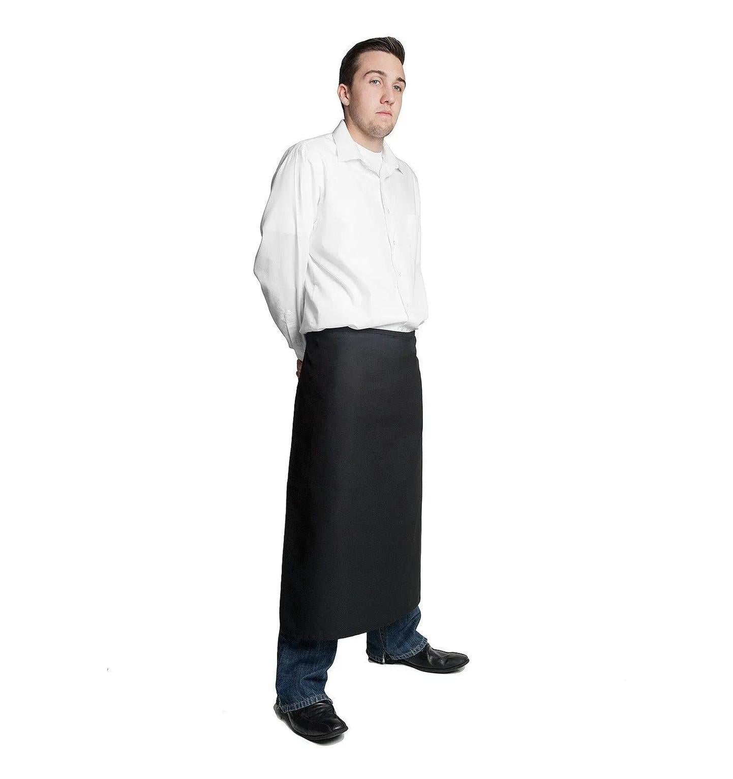 Full Bistro Apron w/No Pockets 32"L x 28"W Black Side Profile