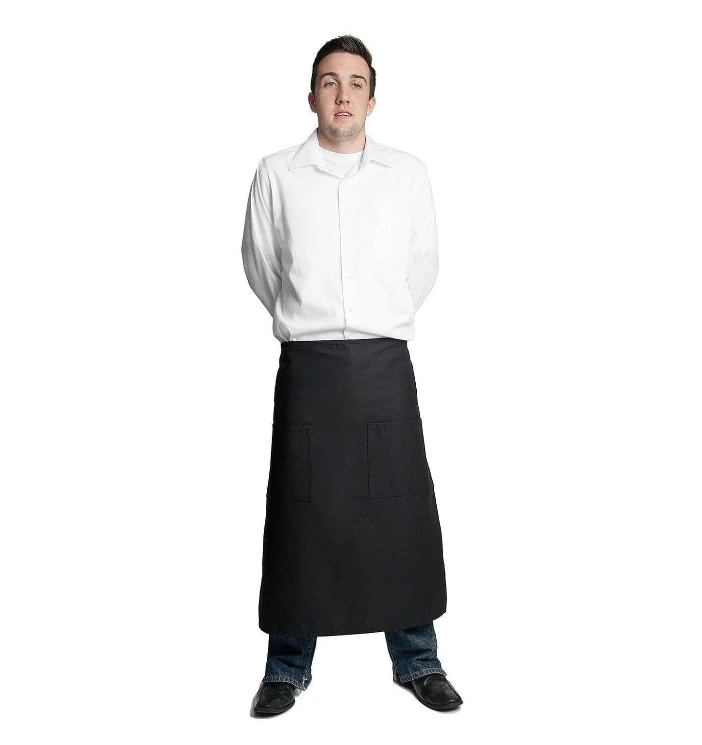 Full Bistro Apron w/2 Patch Pockets 32"L x 28"W Black Front