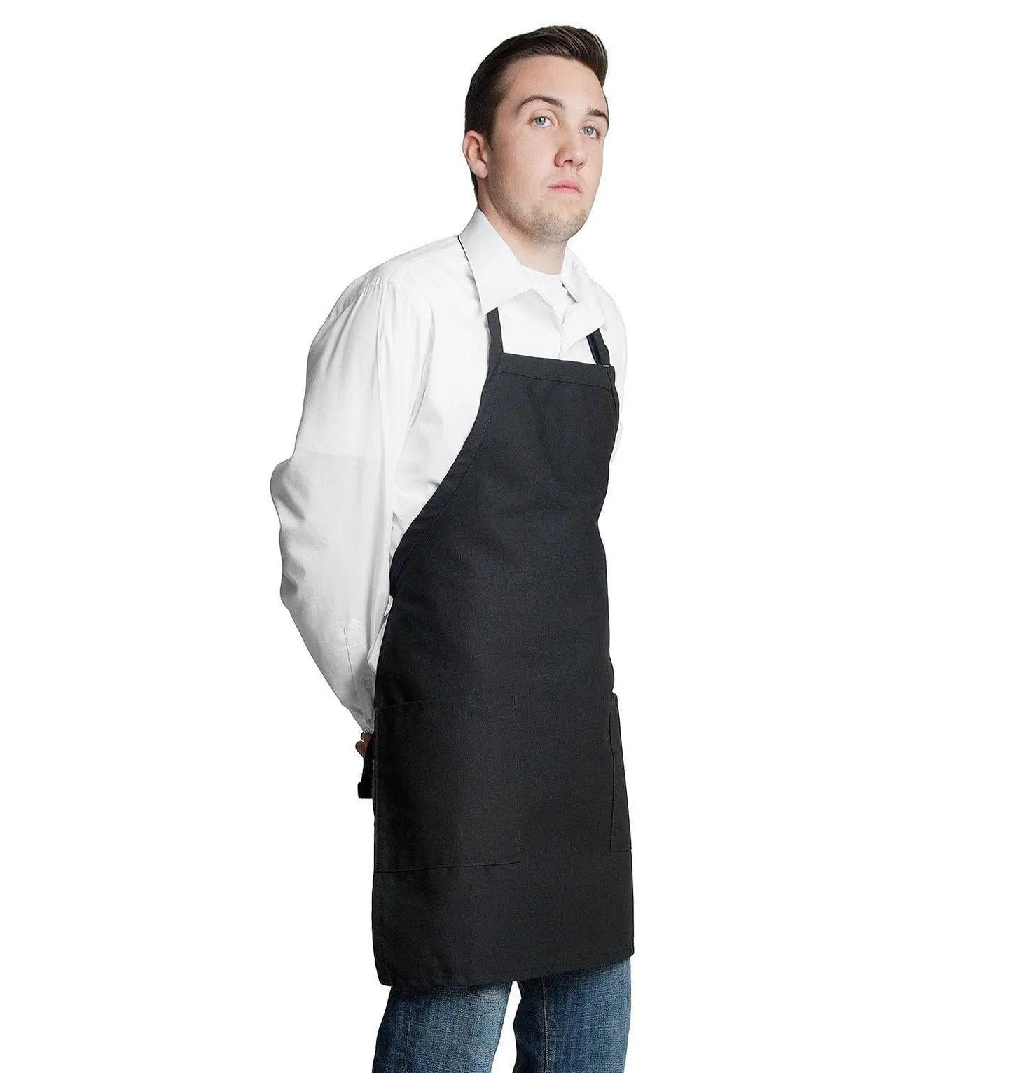 Bib Apron with 2 Patch Pockets 30"L x 24"W Black Side