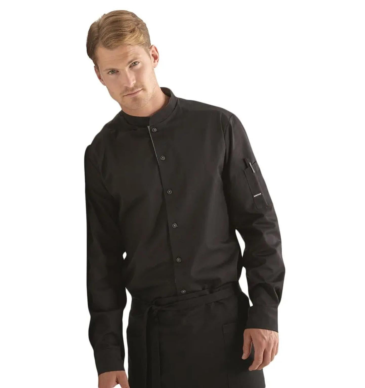 Kentaur 25203 Chef/Service Long Sleeve Shirt Media - Black - Front