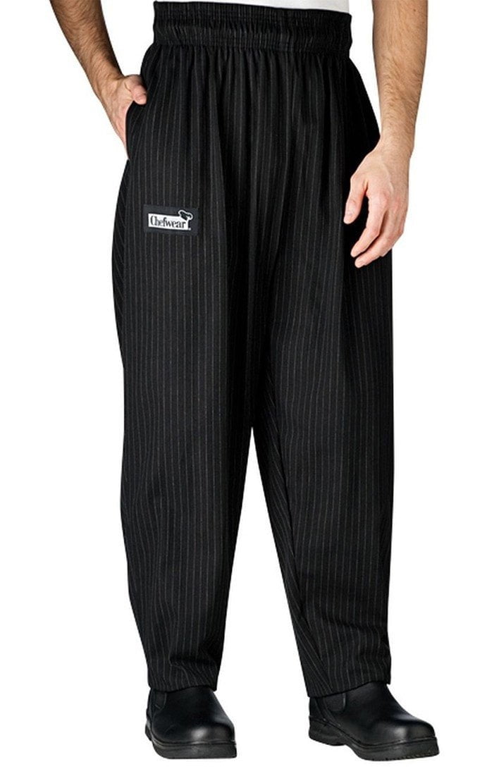 Chefwear Baggy Chef Pants 3000 Black With Grey Pinstripe