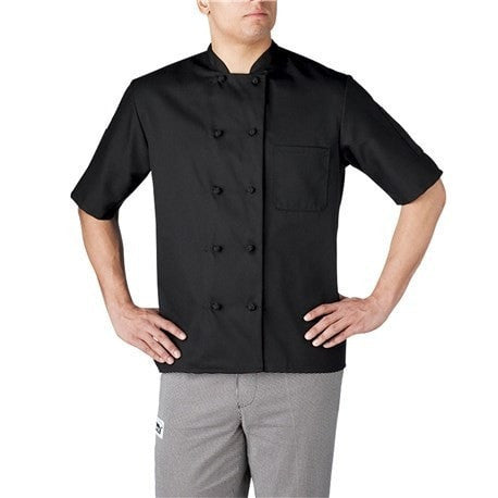 Chefwear Three Star Short Sleeve Cloth Knot Button Chef Jacket (4450) Black Front Profile