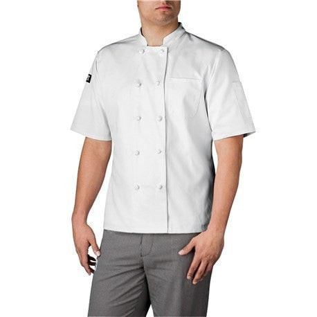 Chefwear Three Star Short Sleeve Cloth Knot Button Chef Jacket (4450) White Front Profile