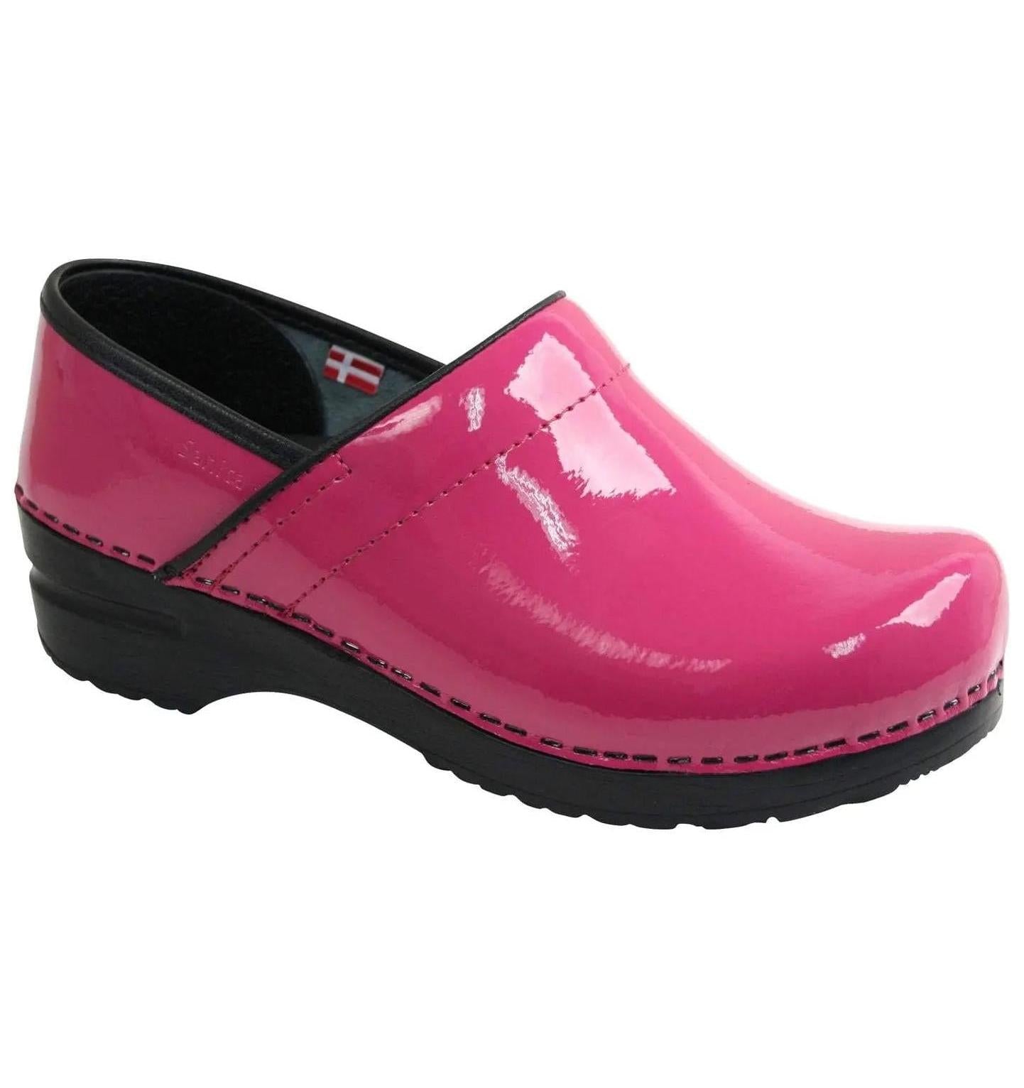 Sanita Women's Professional Patent Slip-Resistant Chef Clog - fuchsia side view
