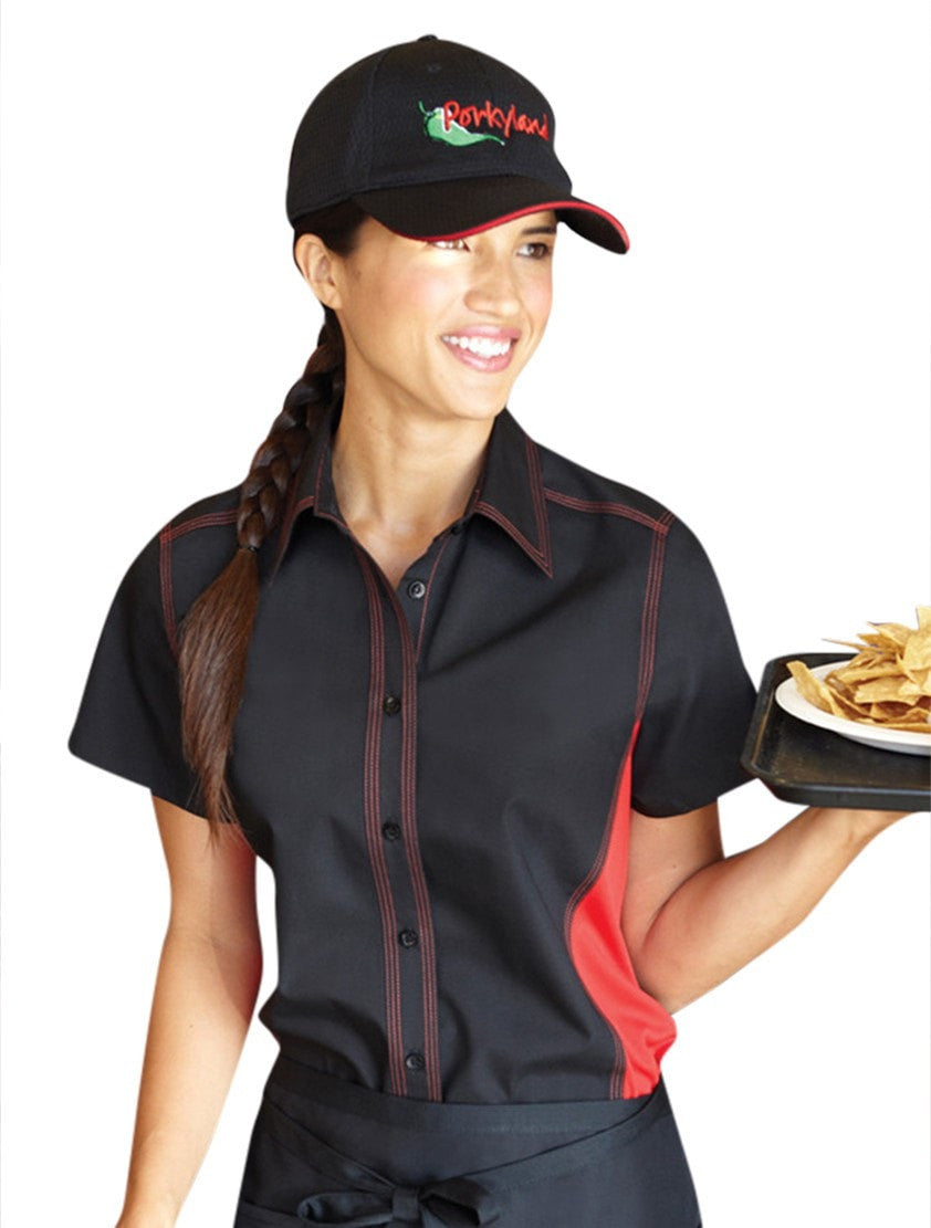 Chef Works Women's Universal Contrast Shirt Black/Red