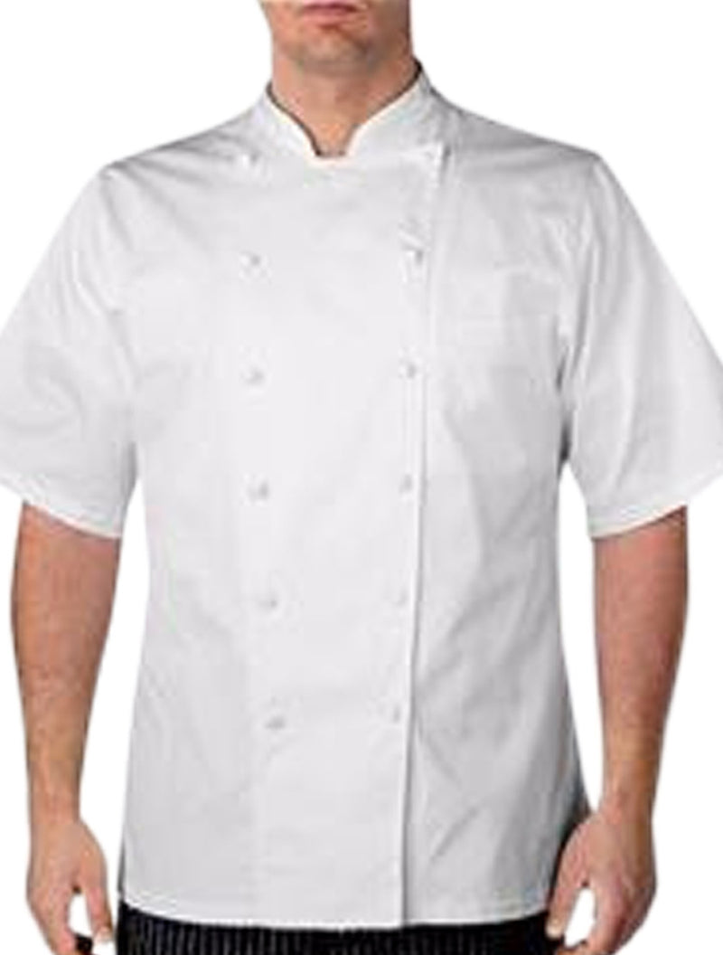 Chefwear Three Star Short Sleeve Cloth Knot Button Chef Jacket (4450) White Front Profile
