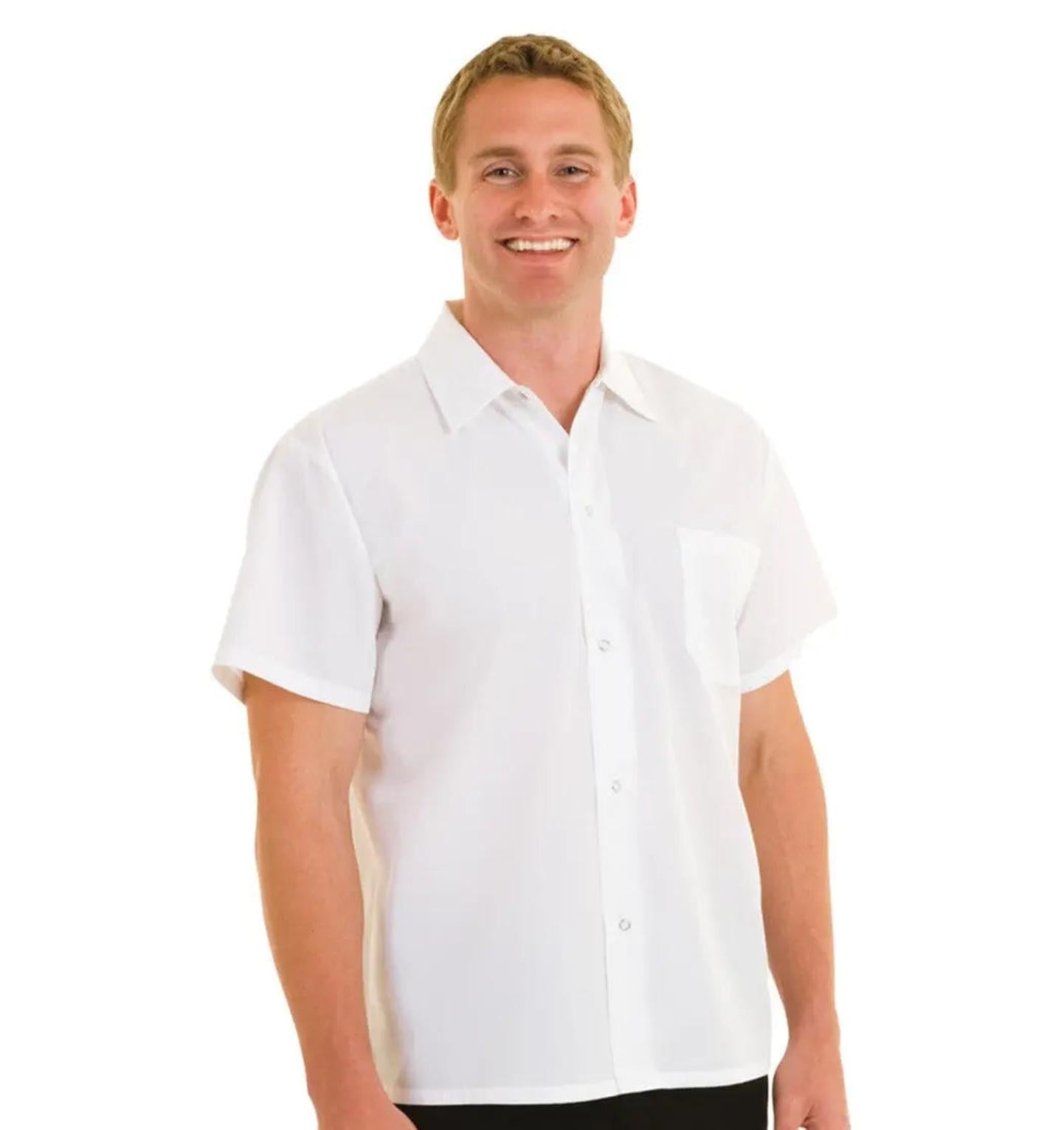 White Utility Shirt by Chef Works Front Profile Snap Buttons