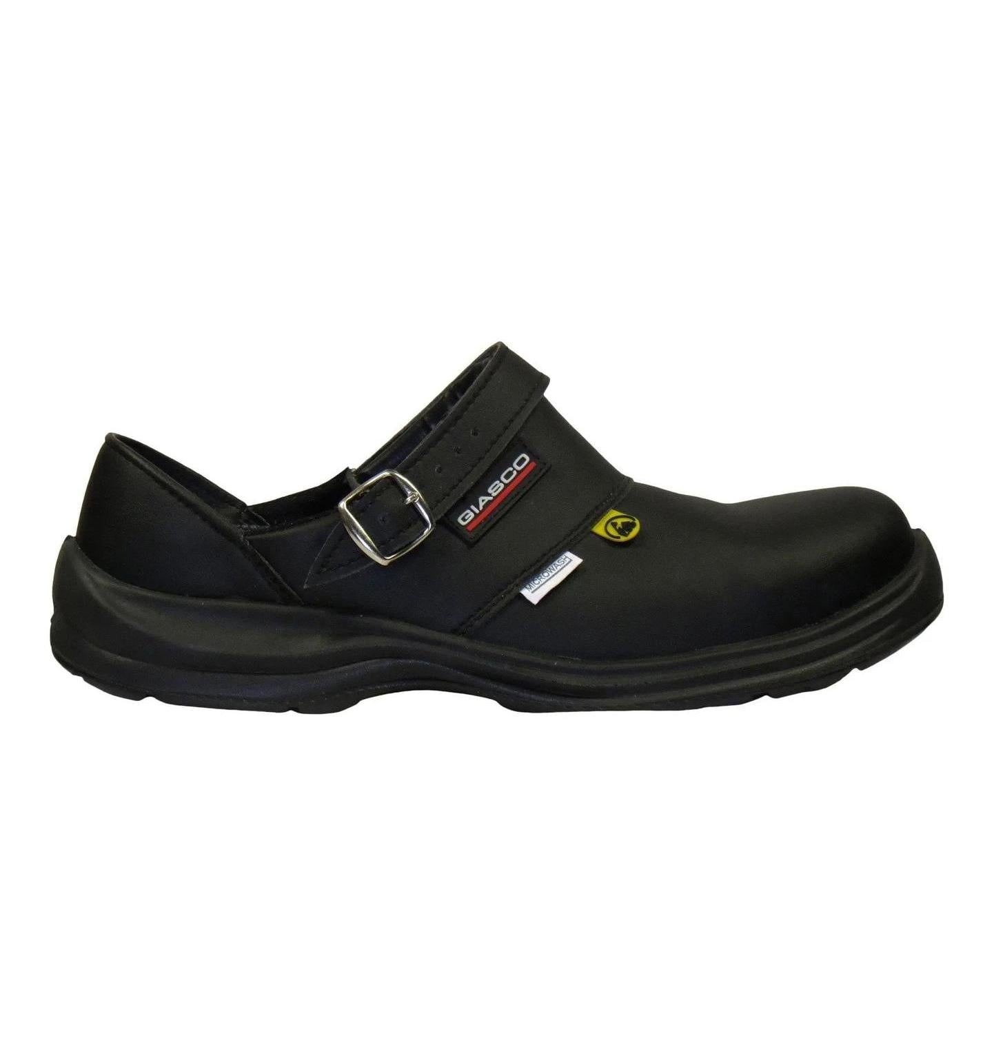 Giasco "Free" Semi Open-Back Leather Work Shoe Black Side Right Stripe Down