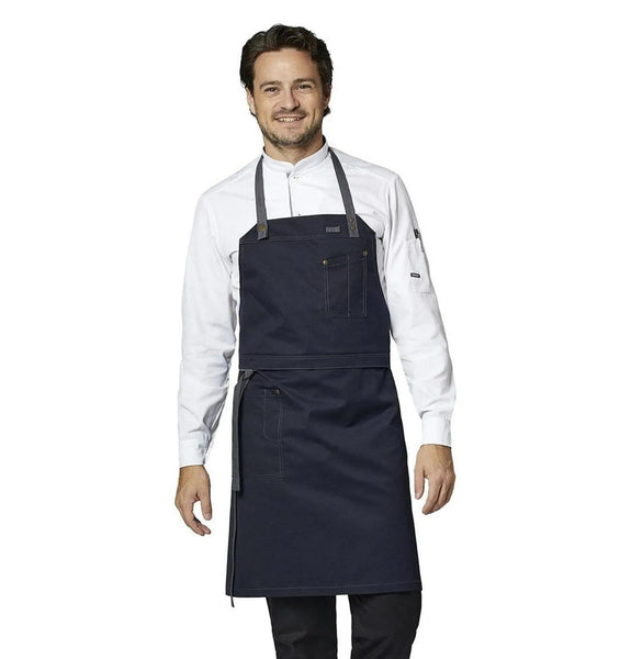 Chef Apron, Kentaur 30360 Dark Navy Raw Bib Apron Chef Apron
