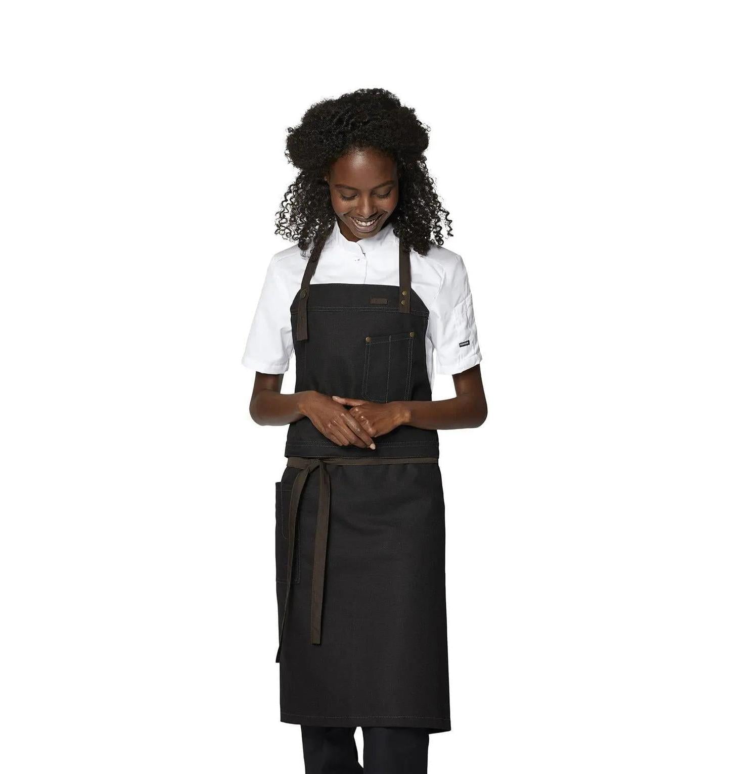 Kentaur 30360 Black/Brown Raw Bib Apron -2