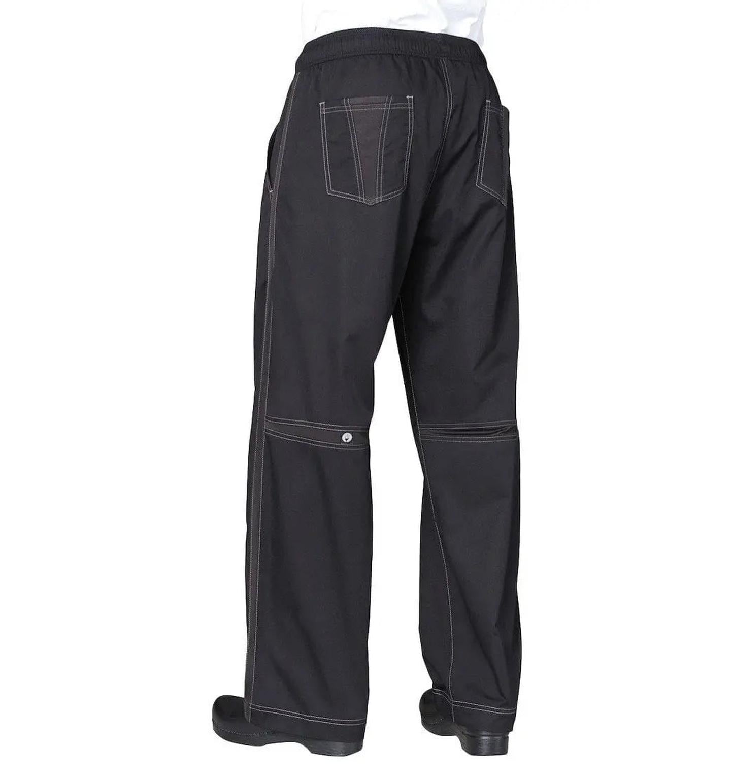 Cool Vent Mens Baggy Chef Pants by Chef Works Black Back w/ Pocket