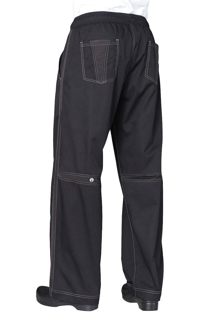 Cool Vent Mens Baggy Chef Pants by Chef Works Black Back w/ Pocket
